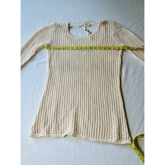 Vintage Old Navy Top Beige MED Open Weave Tie Back Y2K 90s Beach Boho - Picture 6 of 6